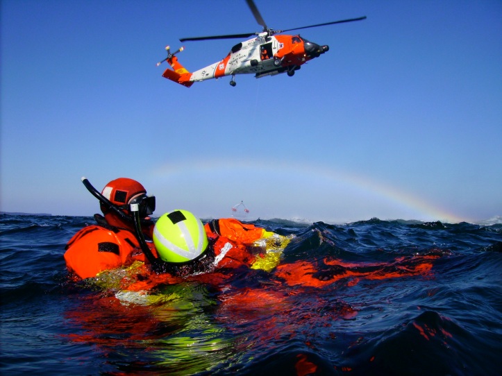 Coast Guard rescue Swimmer in action